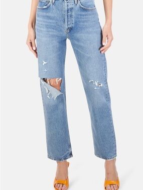 Agolde 90s Pinch Waist Straight Leg Distressed Denim